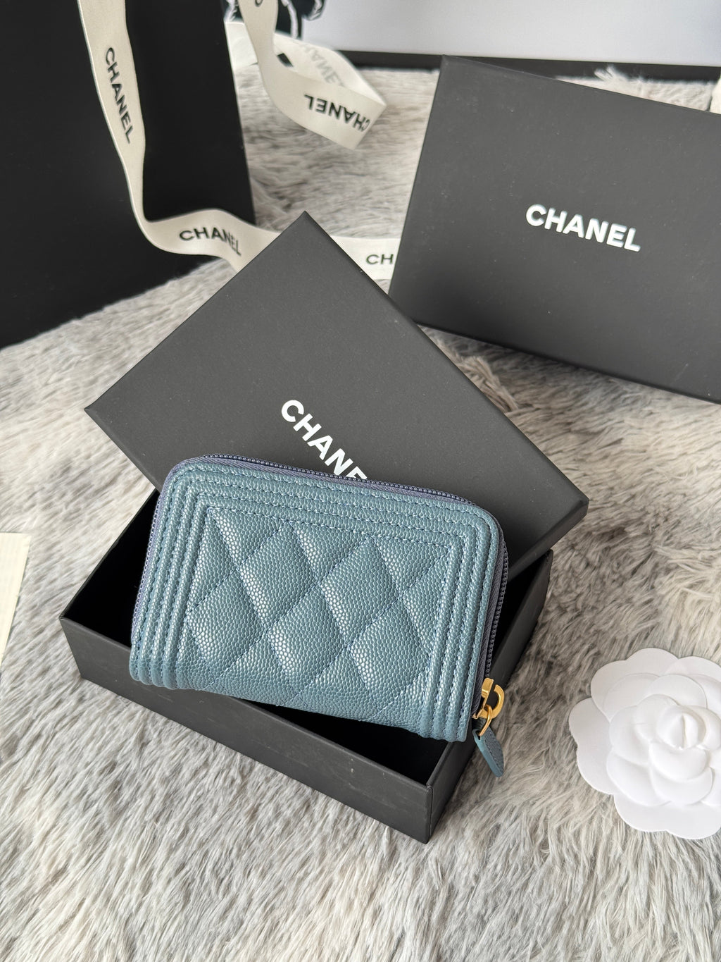CC Classic Boy Coin Purse Muted Teal Gold-tone Grained Calfskin 242878