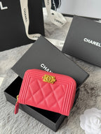 CC Classic Boy Coin Purse Pink Gold-tone Grained Calfskin 242880