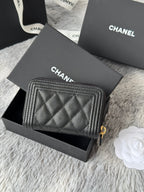 CC Classic Boy Coin Purse Black Gold-tone Grained Calfskin 242882