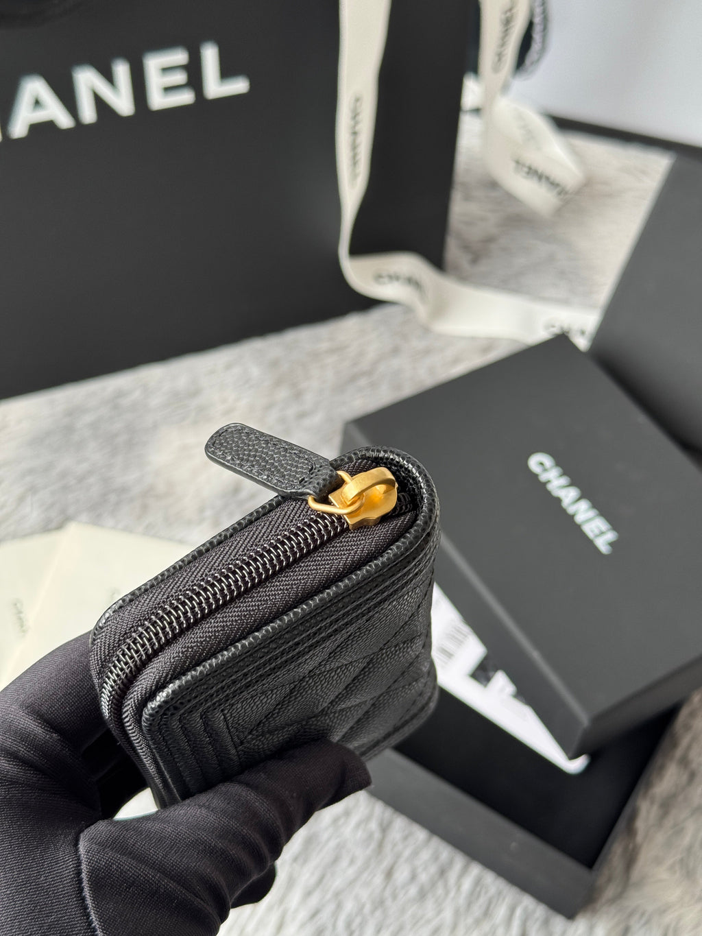 CC Classic Boy Coin Purse Black Gold-tone Grained Calfskin 242882