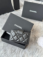 CC Accordion Card Holder Black Sliver-tone Metal Lamskin 242642