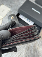 CC Accordion Card Holder Black Sliver-tone Metal Lamskin 242642