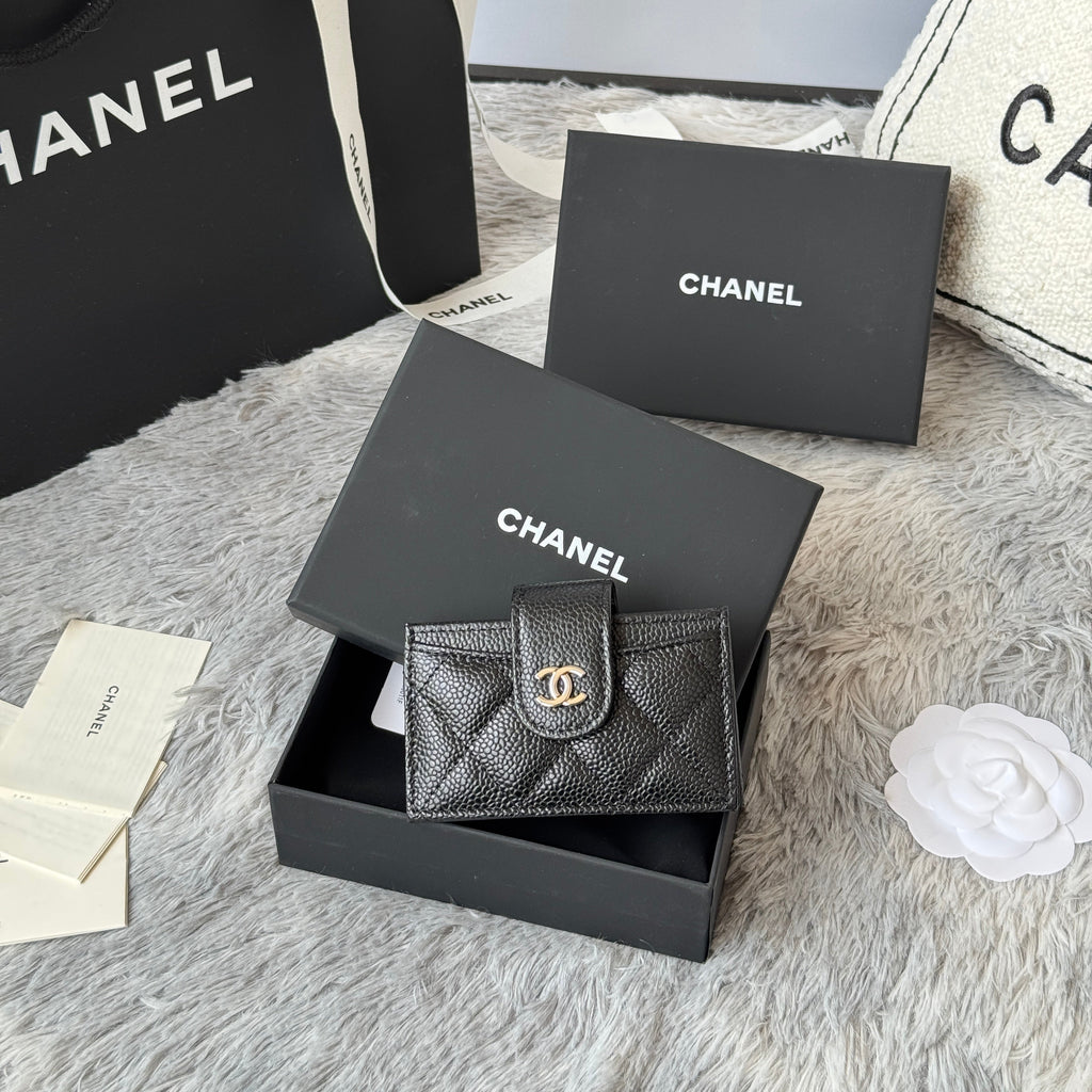 CC Accordion Card Holder Black Sliver-tone Metal Caviar 242646