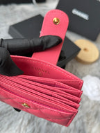 CC Accordion Card Holder Pink Gold-tone Metal Caviar 242653