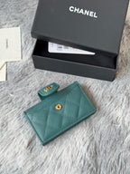 CC Accordion Card Holder Green Gold-tone Metal Caviar 242655