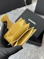 CC Accordion Card Holder Yellow Gold-tone Metal Caviar 242665