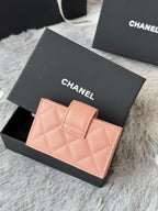 CC Accordion Card Holder Pink Gold-tone Metal Caviar 242667