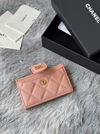 CC Accordion Card Holder Pink Gold-tone Metal Caviar 242667