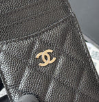 CC Carld Holder Black Sliver-tone Metal Grain Calfskin 242678
