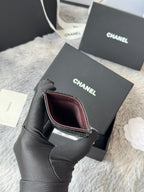 CC Carld Holder Black Golden- tone Metal Grain Calfskin 242680