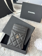 CC Carld Holder Black Sliver-tone Metal Grain Calfskin 242678