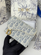 CD Saddle Lotus Wallet 10.5cm White Grey Jacquard GHW