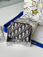 CD 30 Montaigne Dahlia Wallet 12cm Blue Fabric & Calfskin Jacquard