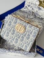 CD 30 Montaigne Dahlia Wallet 12cm Grey Beige Fabric & Calfskin Jacquard
