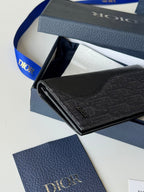 CD Saddle Long Vertical Wallet Black Cowhide & Jacquard