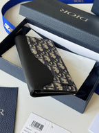 CD Saddle Long Vertical Wallet Black Beige Cowhide & Jacquard