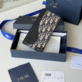CD Saddle Long Vertical Wallet Black Beige Cowhide & Jacquard