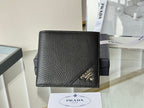 Pra 2M0513 Logo-Stamp Wallet 11cm Black lychee-grained cowhide