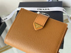 Pra 1MV204 Small Wallet Brown Saffiano & Smooth Leather