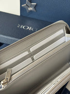 CD Diamond Zipped Long Wallet Grey White Canvas & Cowhide