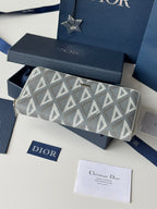 CD Diamond Zipped Long Wallet Grey White Canvas & Cowhide