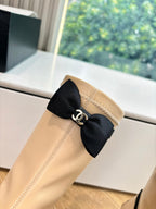 CC 25 Short Boot Beige Calfskin Black Bow 430318