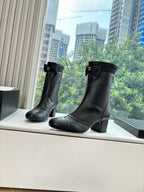 CC 25 Short Boot Black Calfskin Black Bow 430319