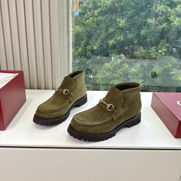GG Men's Ankle Boot With Horsebit Variation Dark Green Suede 506838