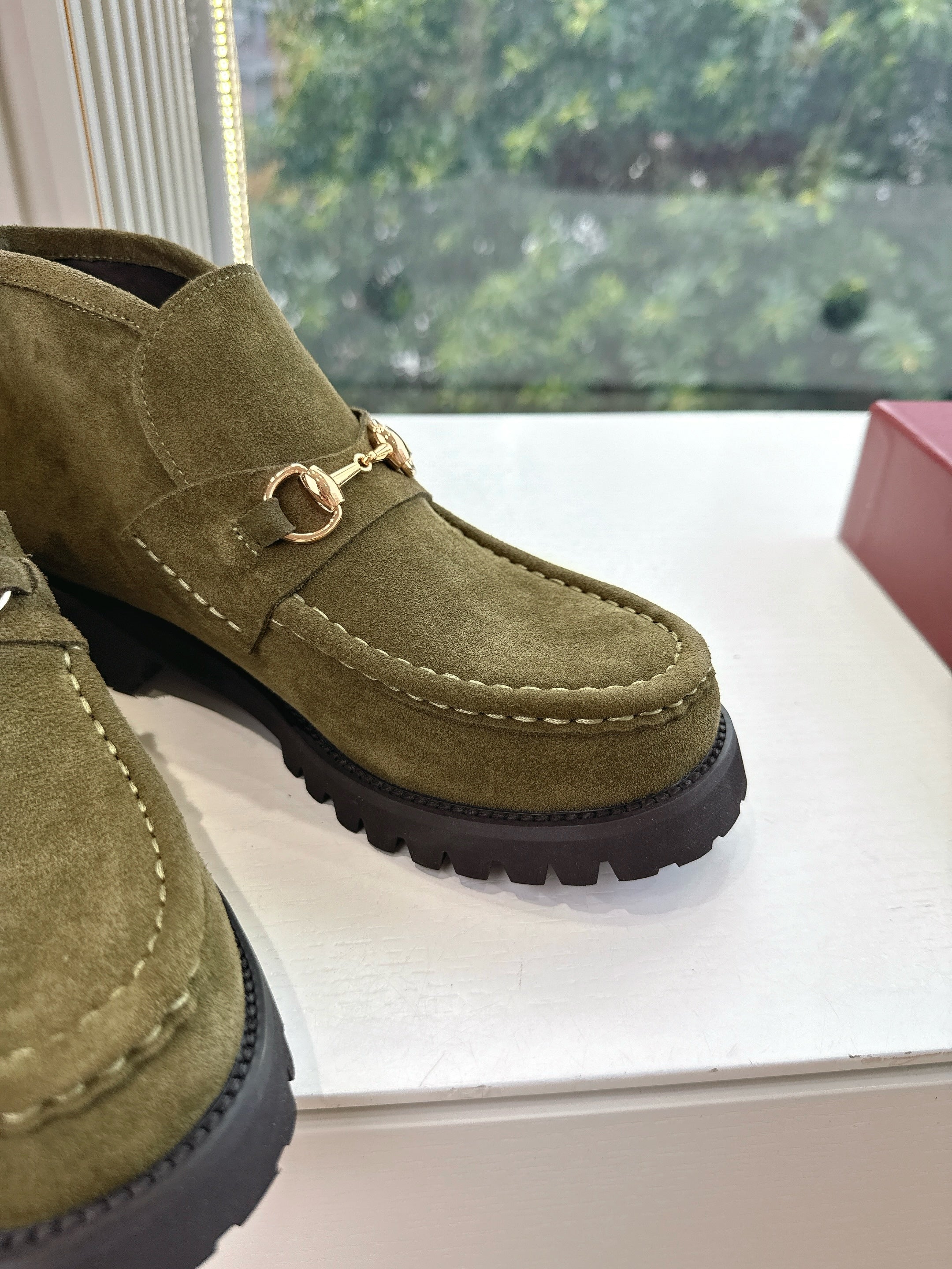 GG Men's Ankle Boot With Horsebit Variation Dark Green Suede 506838