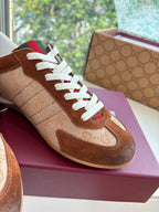 Gucci Shift Damen sneaker Varianten Schwarzes Beige & Dark Brown Canvas and Suede Trim 506841