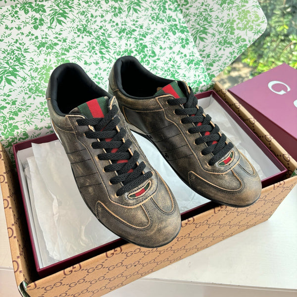 Gucci Shift Damensneaker Varianten Schwarzes   Grey Brown Leder 506843