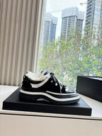 CC Casual Shoes Women's Low Top Black White Suede Cowhide Fur 548855