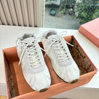 Miu Plume Sneakers White Satin Suede 549133