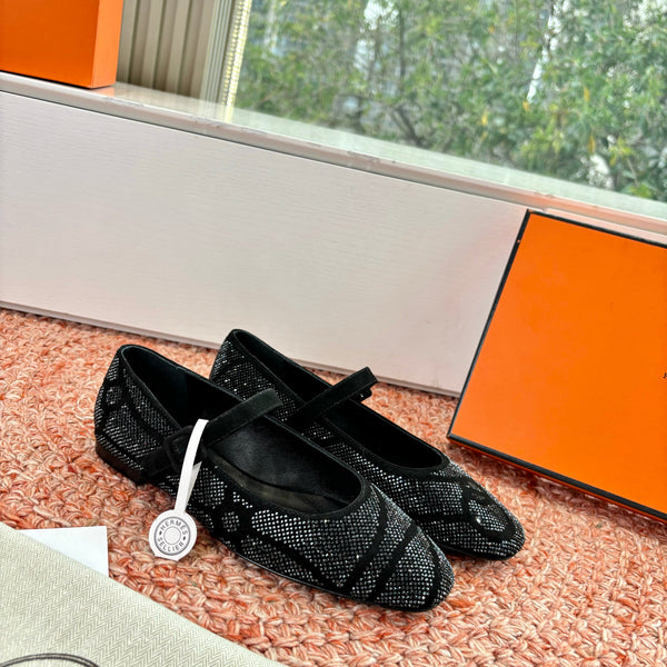HM 26ss Pig-Nose Ballet Flat Midnight Black Textured Cowhide 603933