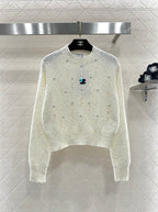 CC 26 Crew Neck Sequined Pullover Sweater Cream Red Wool 331243