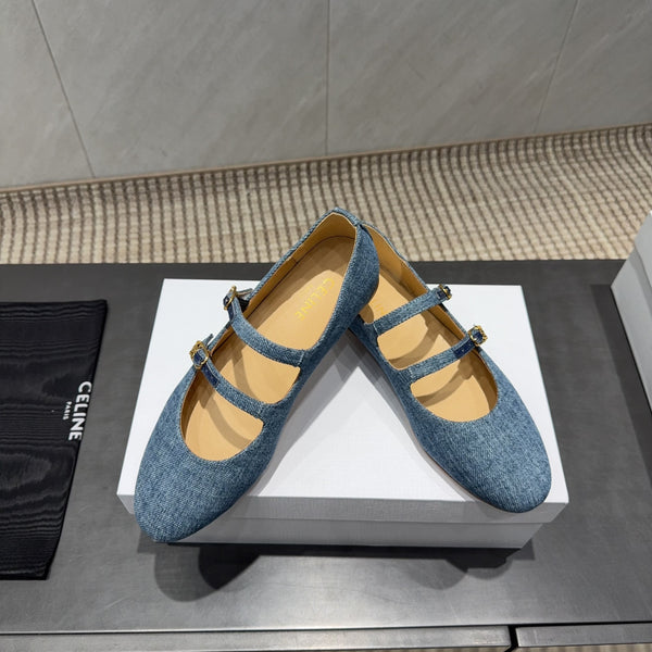 Celine 26 Ballet Flats Blue Denim 614465