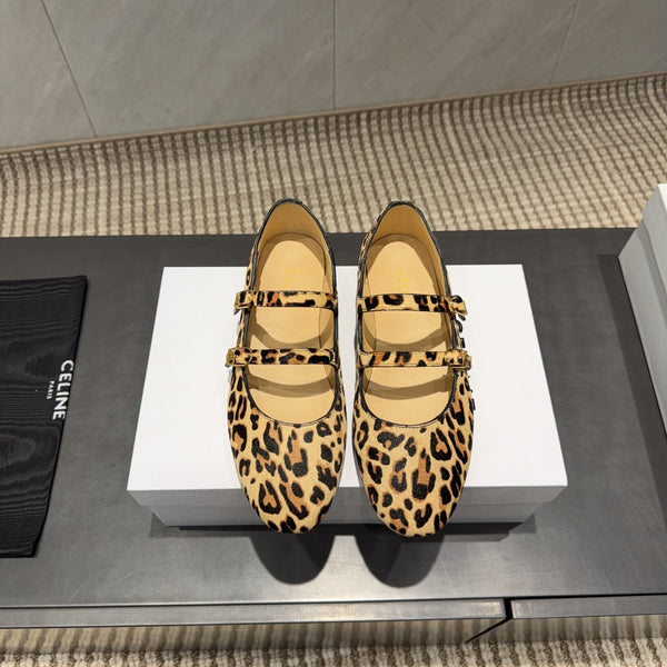 Celine 26 Ballet Flats Leopard Print Suede 614466