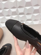 CC 26s Round-Toe Open-Back Flats Black Fabric Leather 613254