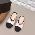 CC 26s Round-Toe Open-Back Flats Black Pink Fabric Leather 613256