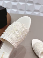 CC 26s Flat Sandals White Straw Leather 613264