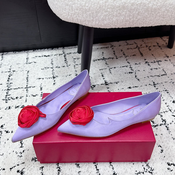 RV Rose Vivier Flower Slingback Flat Purple Red Satin 617287