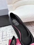 RV Rose Vivier Flower Slingback Flat Black Pink Satin 617289