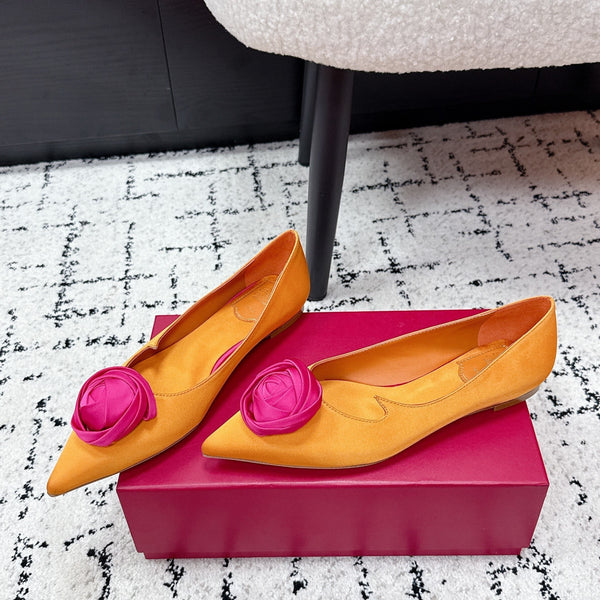 RV Rose Vivier Flower Slingback Flat Orange Pink Satin 617290