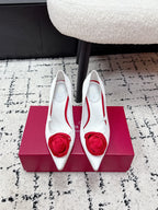 RV Rose Vivier Flower Pumps 10cm White Red Satin 617293