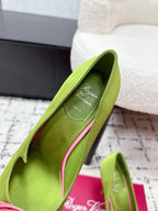 RV Rose Vivier Flower Pumps 10cm Pink Green Satin 617295