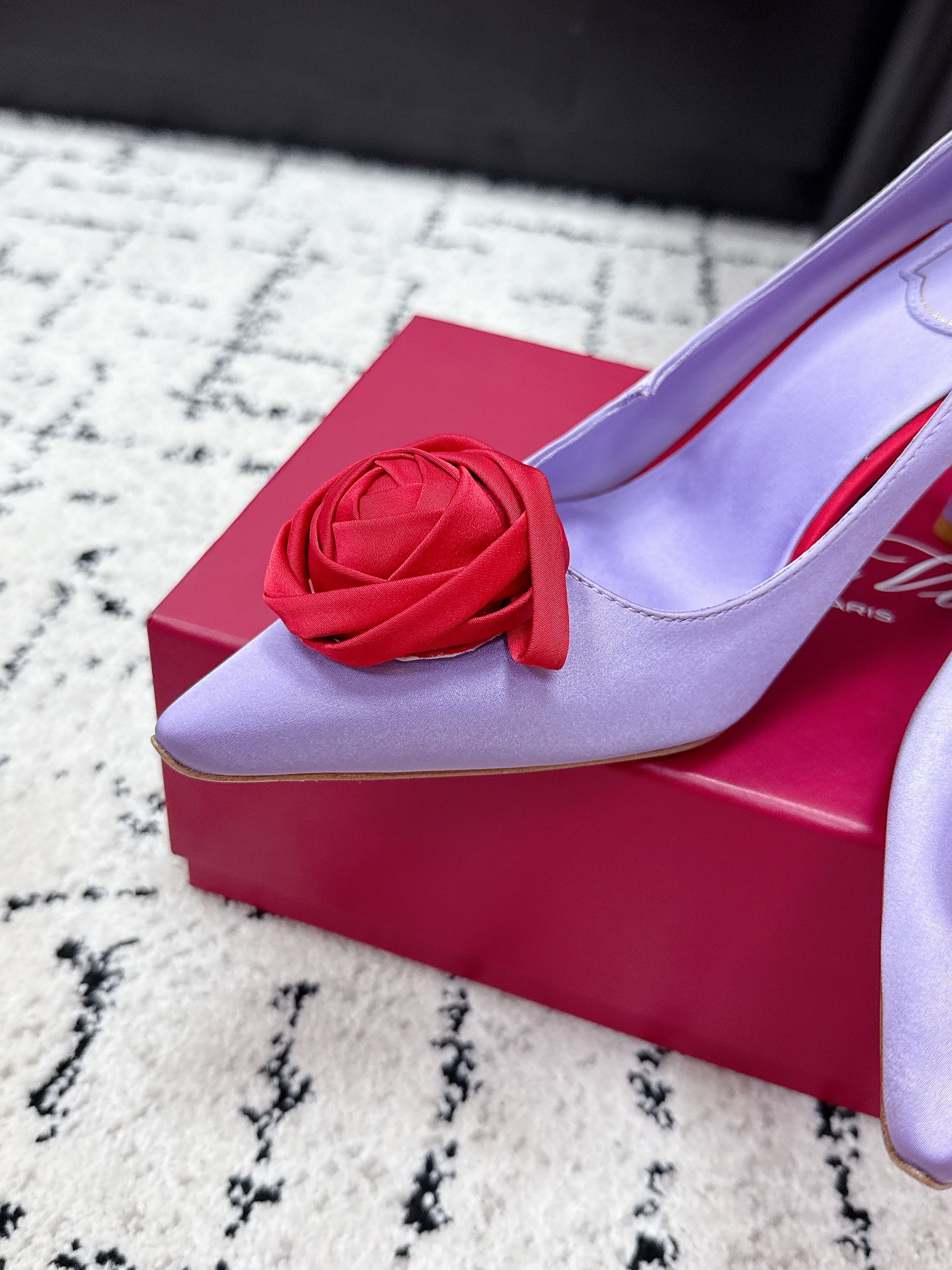 RV Rose Vivier Flower Pumps 10cm Red Purple Satin 617296