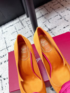 RV Rose Vivier Flower Pumps 10cm Pink Orange Satin 617297