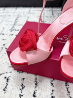 RV Rose Vivier Flower Sandal 10cm Pink Red Satin 617298