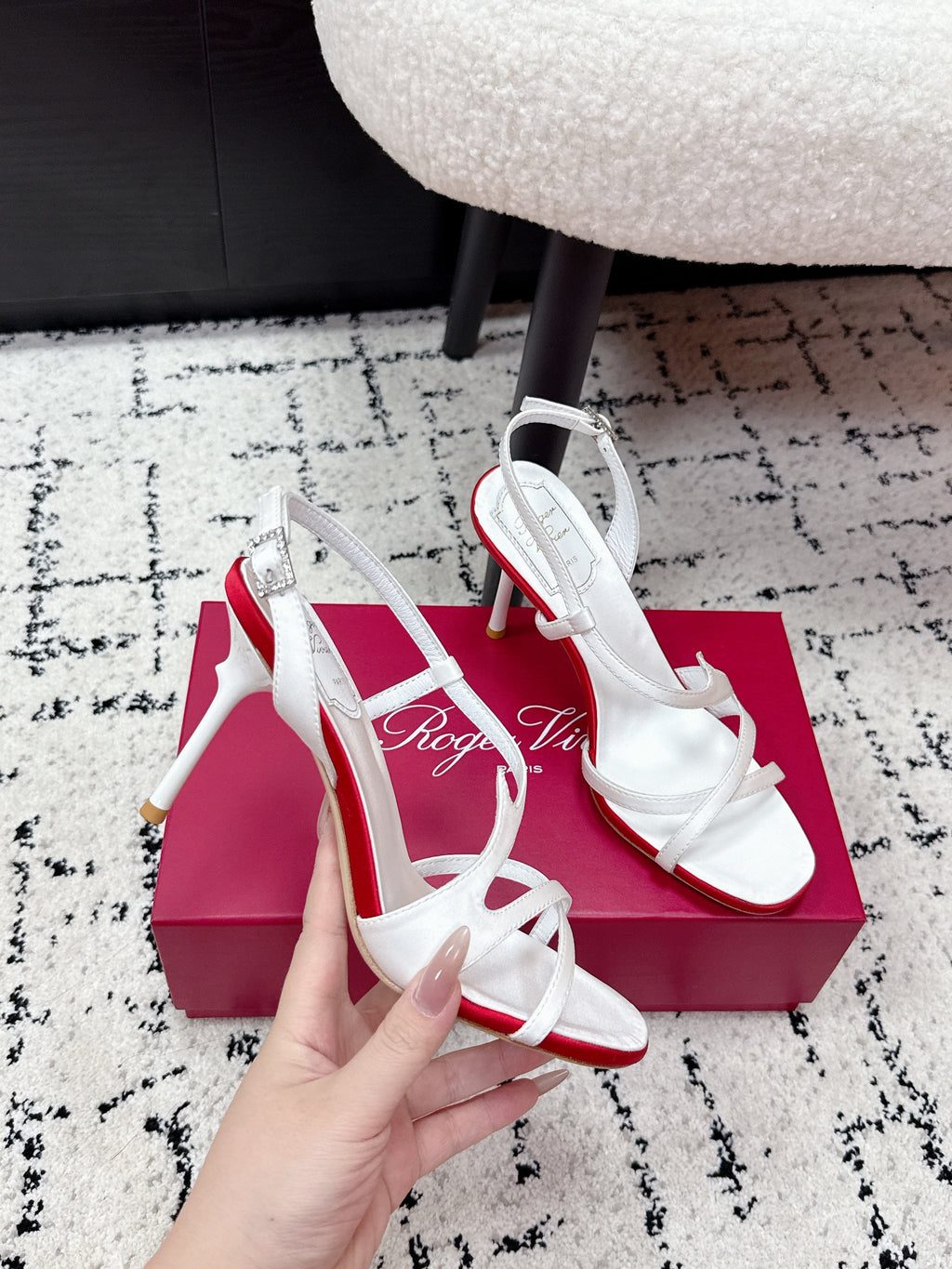 RV Rose Vivier Sandals 10cm White Satin 617303