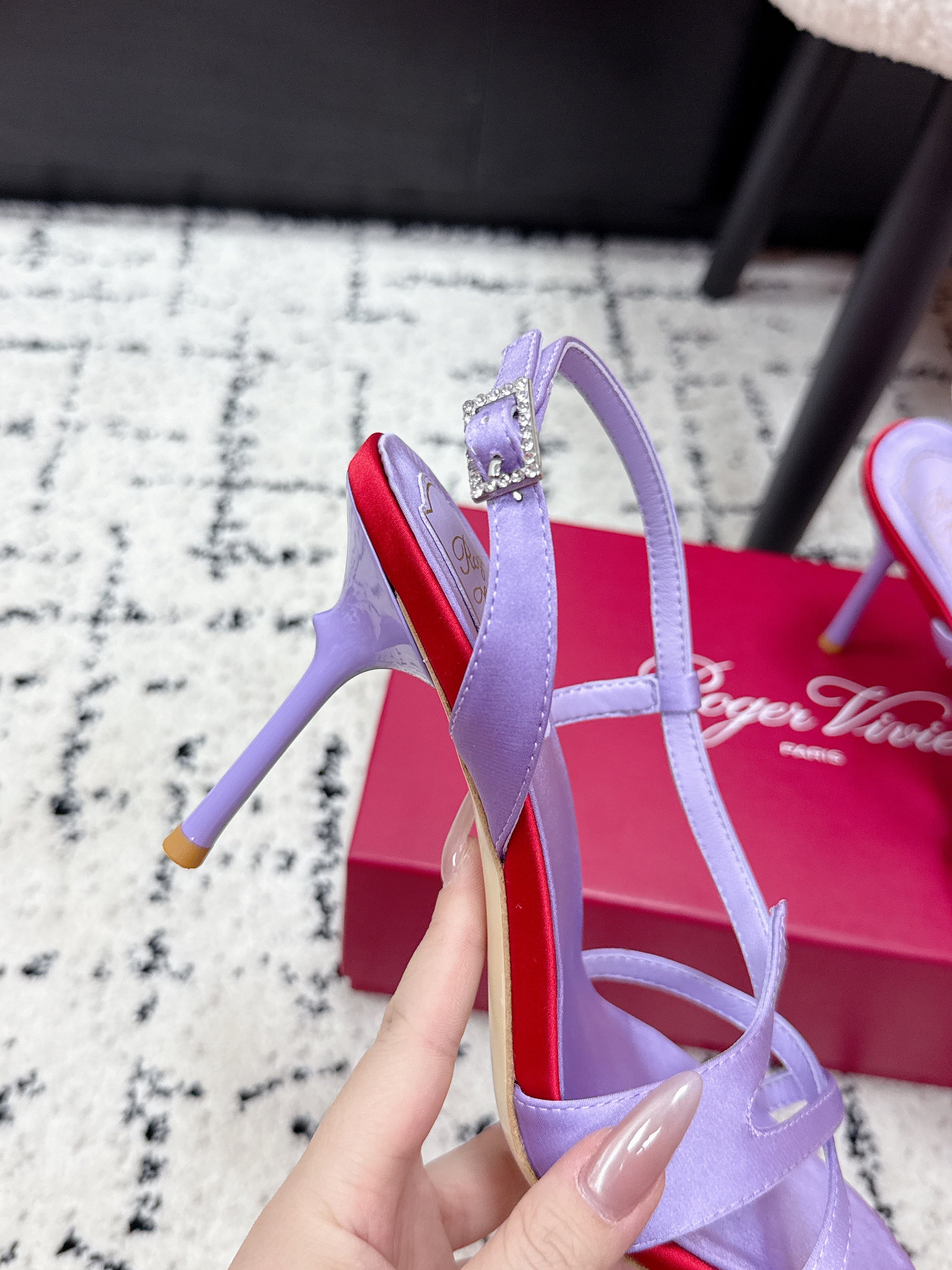 RV Rose Vivier Sandals 10cm Purple Satin 617304